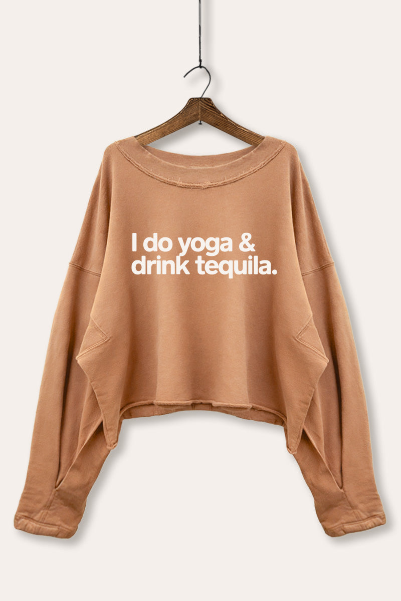 Yoga & Tequila Graphic Cropped Sweatshirt