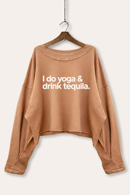 Yoga & Tequila Graphic Cropped Sweatshirt