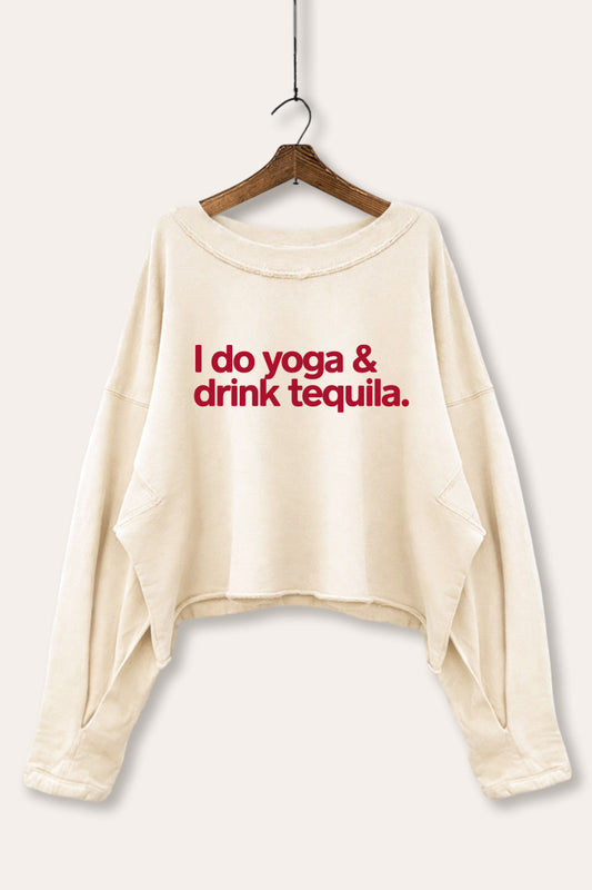 Yoga & Tequila Graphic Cropped Sweatshirt