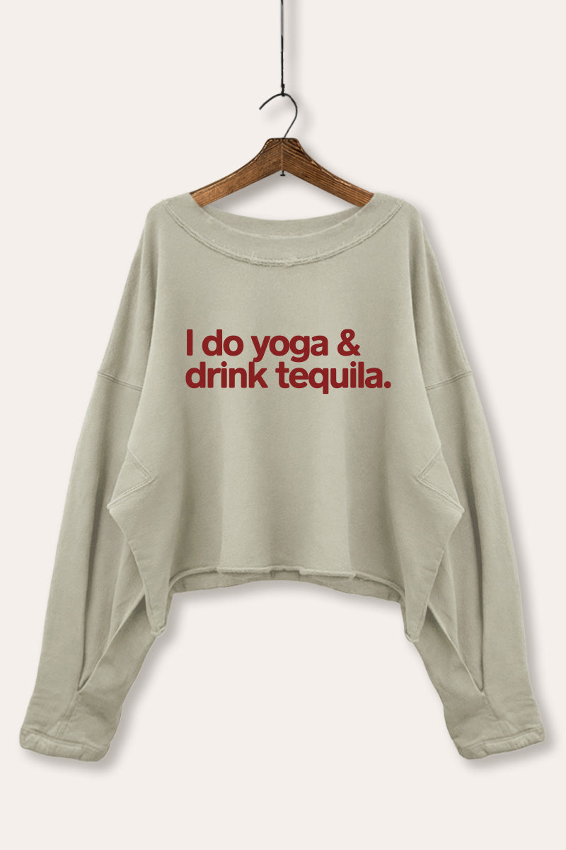 Yoga & Tequila Graphic Cropped Sweatshirt
