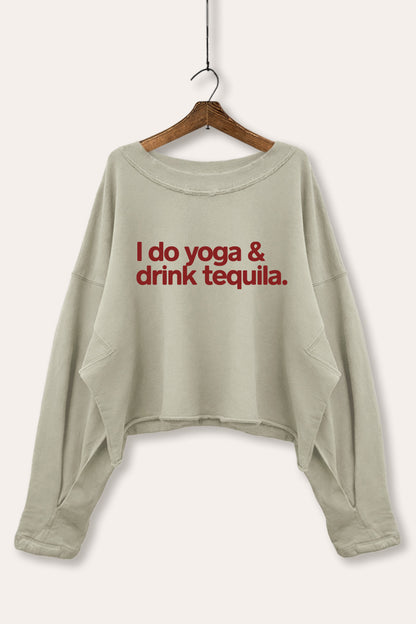 Yoga & Tequila Graphic Cropped Sweatshirt