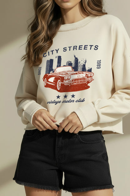 Vintage Motor City Streets Graphic Cropped Sweatshirt