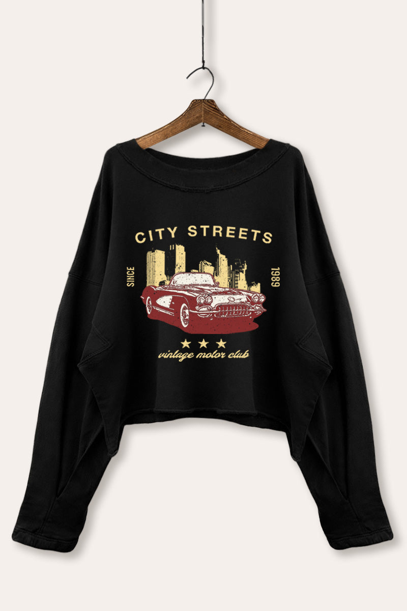 Vintage Motor City Streets Graphic Cropped Sweatshirt
