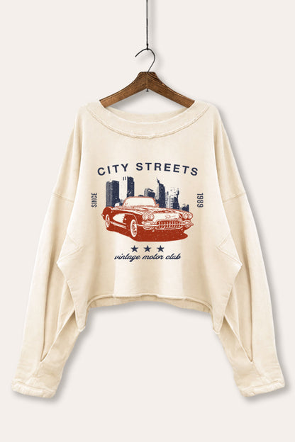 Vintage Motor City Streets Graphic Cropped Sweatshirt