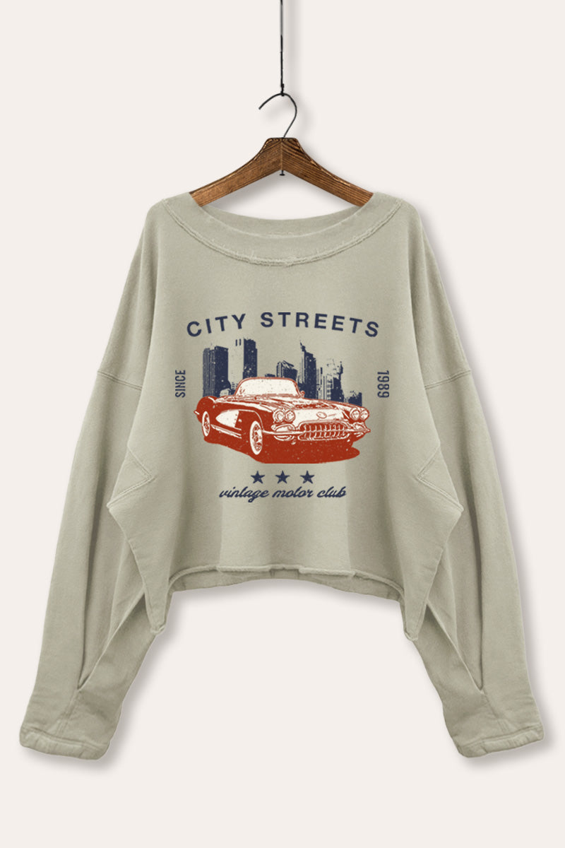 Vintage Motor City Streets Graphic Cropped Sweatshirt