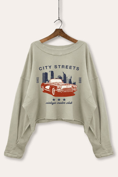 Vintage Motor City Streets Graphic Cropped Sweatshirt