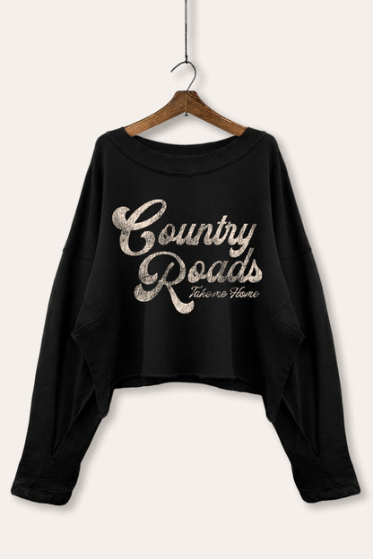 Vintage Cropped Sweatshirt Western Country Roads