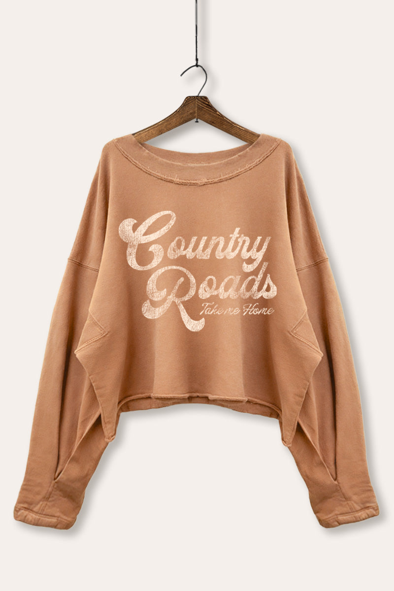 Vintage Cropped Sweatshirt Western Country Roads