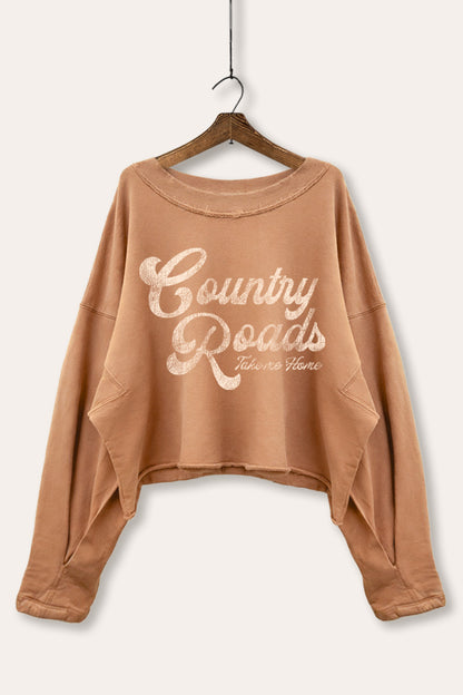 Vintage Cropped Sweatshirt Western Country Roads