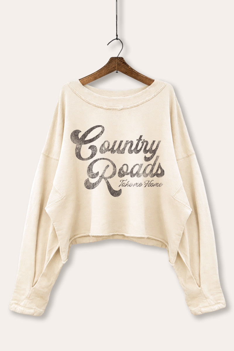 Vintage Cropped Sweatshirt Western Country Roads