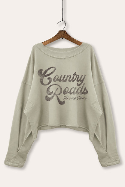 Vintage Cropped Sweatshirt Western Country Roads