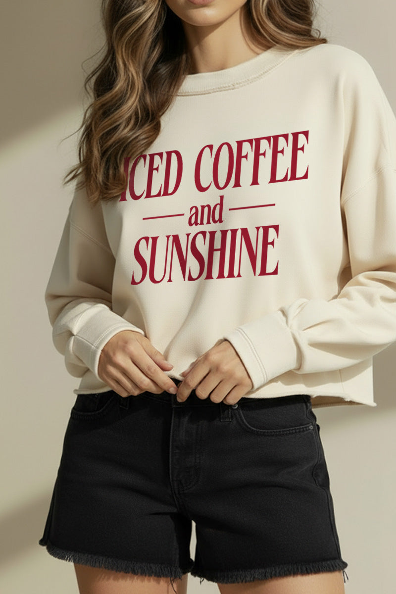 Iced Coffee and Sunshine Graphic Cropped Sweatshirt