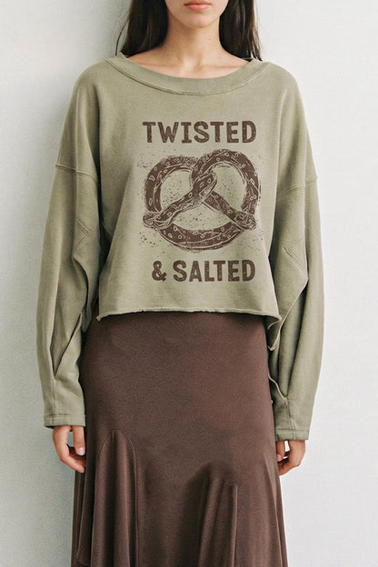 Pretzel Twisted & Salted Graphic Cropped Sweatshirt