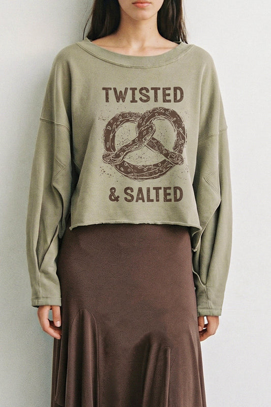 Pretzel Twisted & Salted Graphic Cropped Sweatshirt
