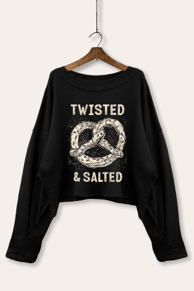 Pretzel Twisted & Salted Graphic Cropped Sweatshirt