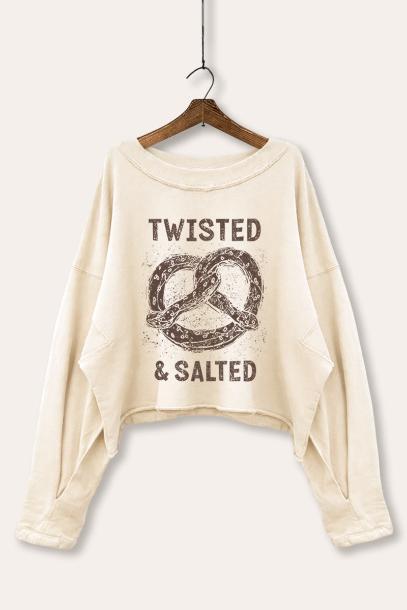 Pretzel Twisted & Salted Graphic Cropped Sweatshirt