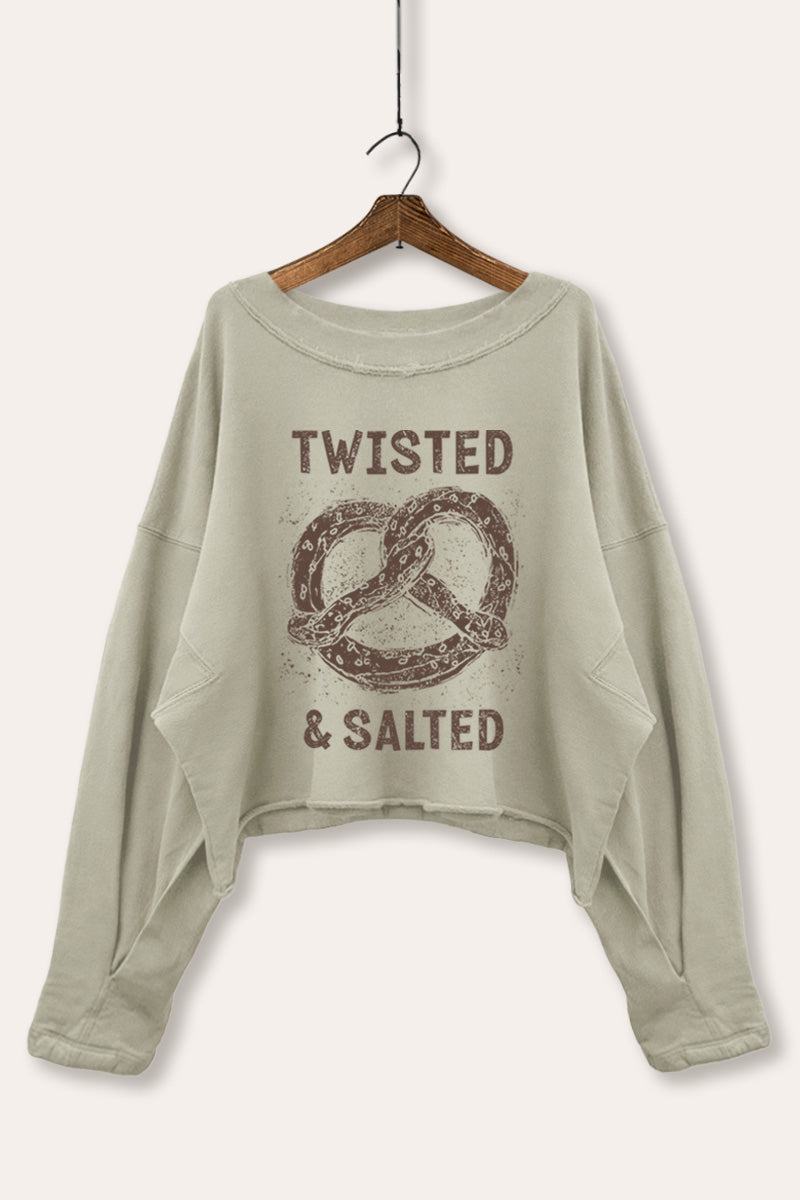 Pretzel Twisted & Salted Graphic Cropped Sweatshirt