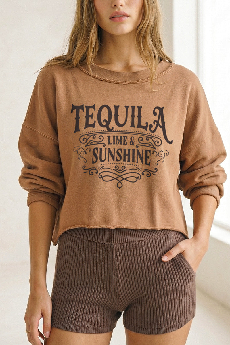 Tequila Lime and Sunshine Graphic Cropped Sweatshirt