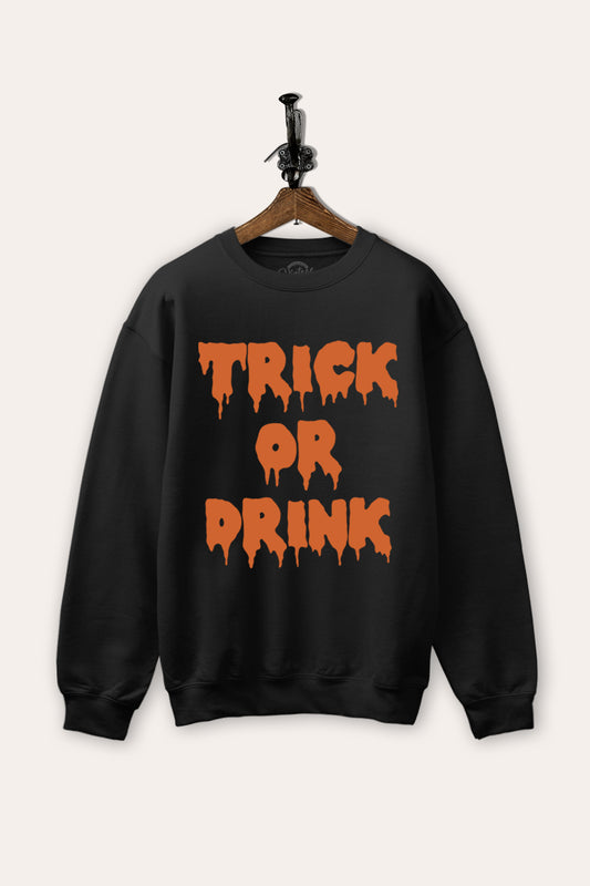 "trick or drink" typography graphic fleece sweatshirt