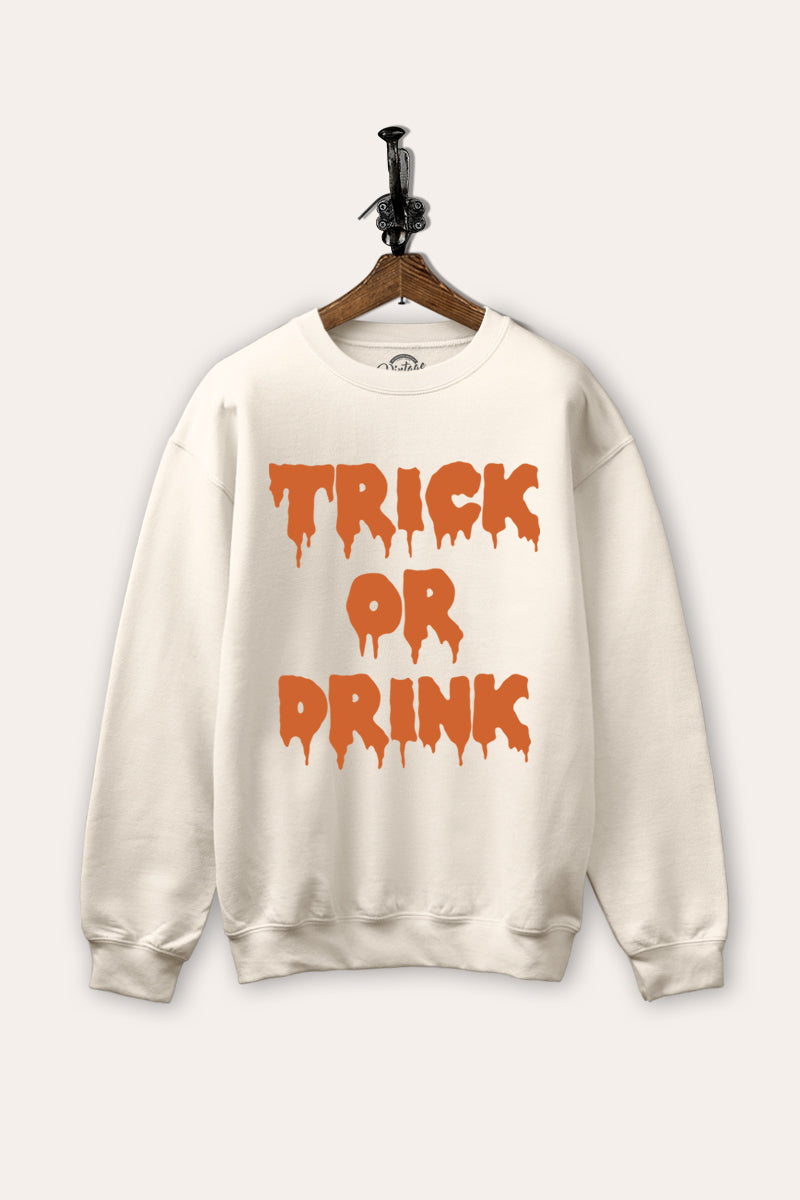 "trick or drink" typography graphic fleece sweatshirt