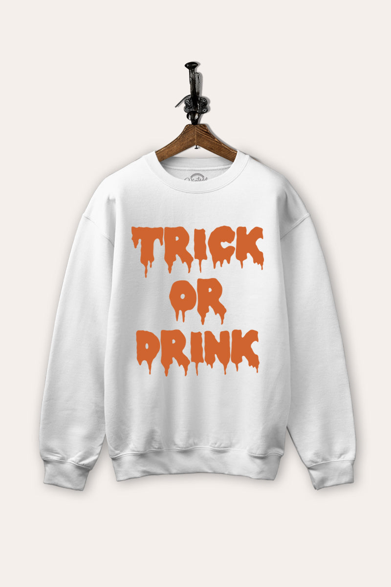 "trick or drink" typography graphic fleece sweatshirt