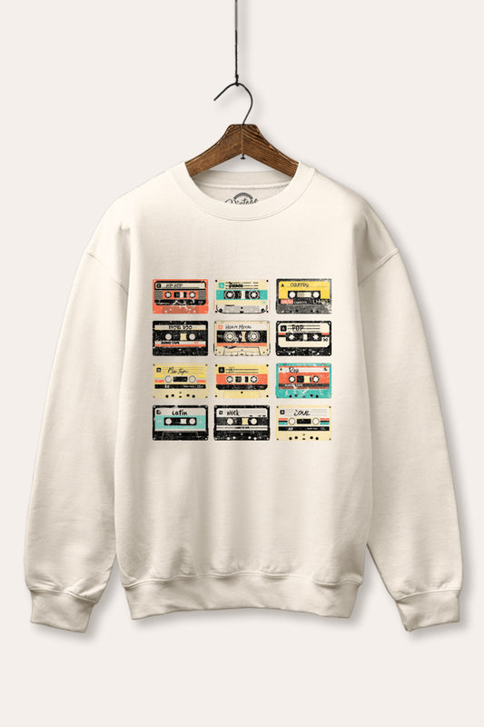 vintage cassette tapes graphic fleece sweatshirt