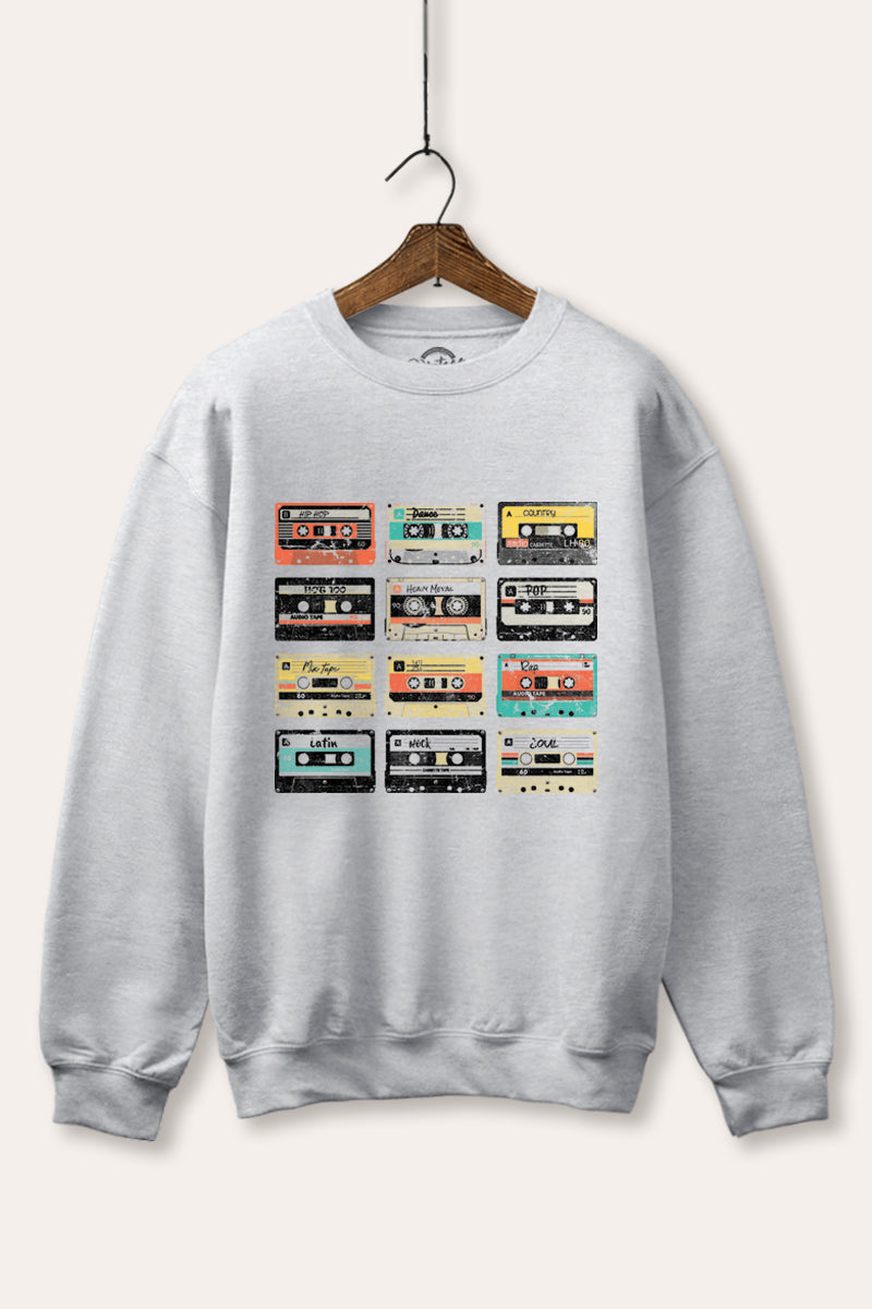 vintage cassette tapes graphic fleece sweatshirt
