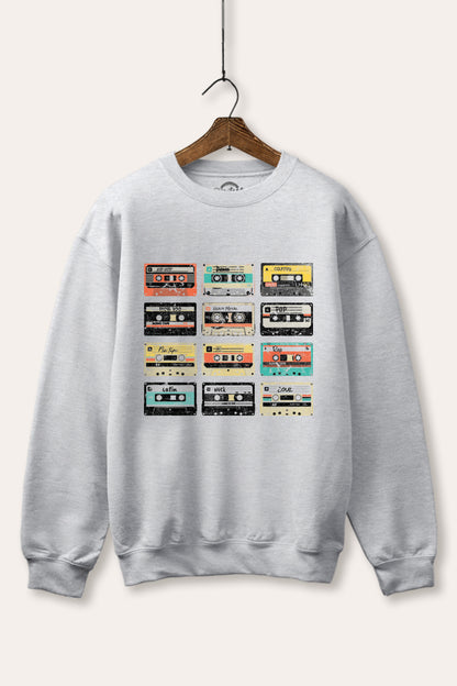 Vintage Retro Cassette Tapes Graphic Fleece Sweatshirt