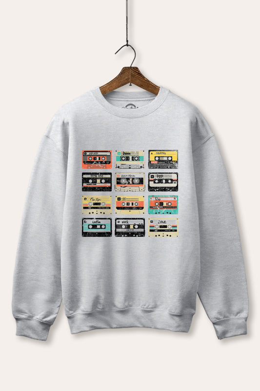 vintage cassette tapes graphic fleece sweatshirt
