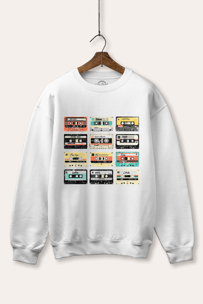 vintage cassette tapes graphic fleece sweatshirt