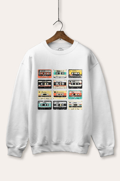 Vintage Retro Cassette Tapes Graphic Fleece Sweatshirt