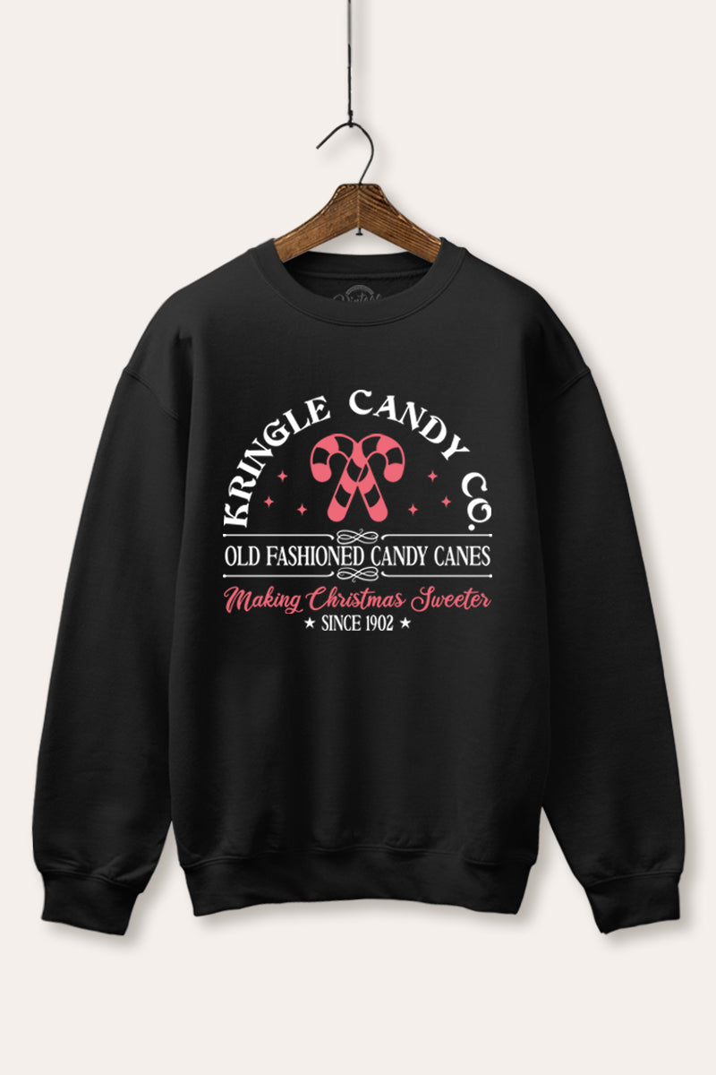 Christmas Candy Cane Graphic Fleece Sweatshirt