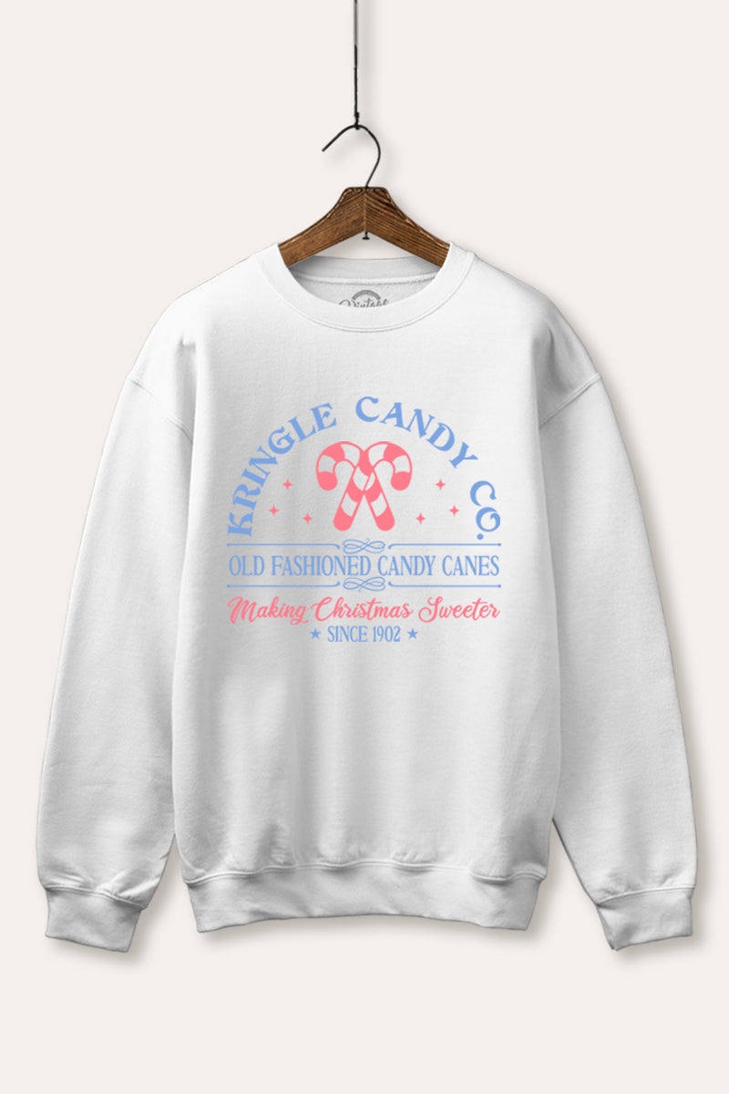 Christmas Candy Cane Graphic Fleece Sweatshirt