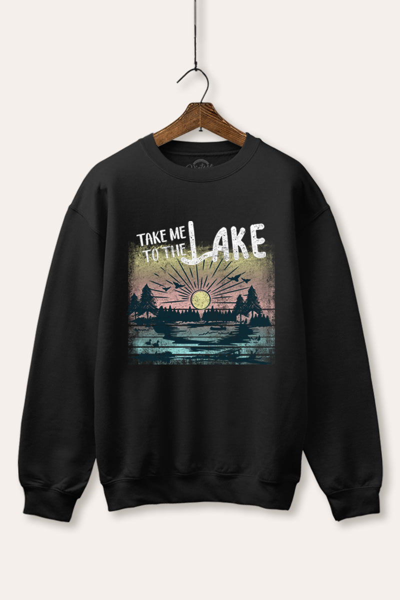 "take me to the lake" graphic fleece sweatshirt