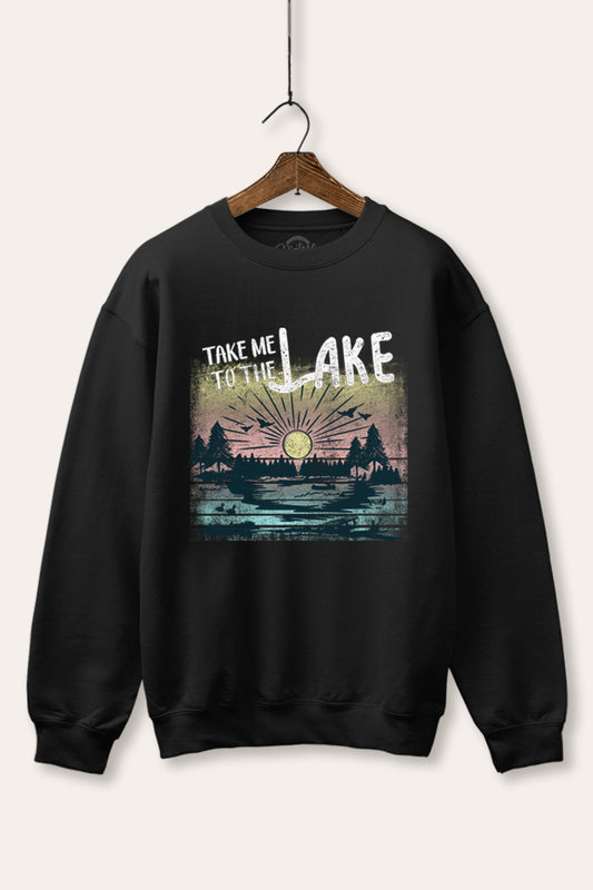 "take me to the lake" graphic fleece sweatshirt