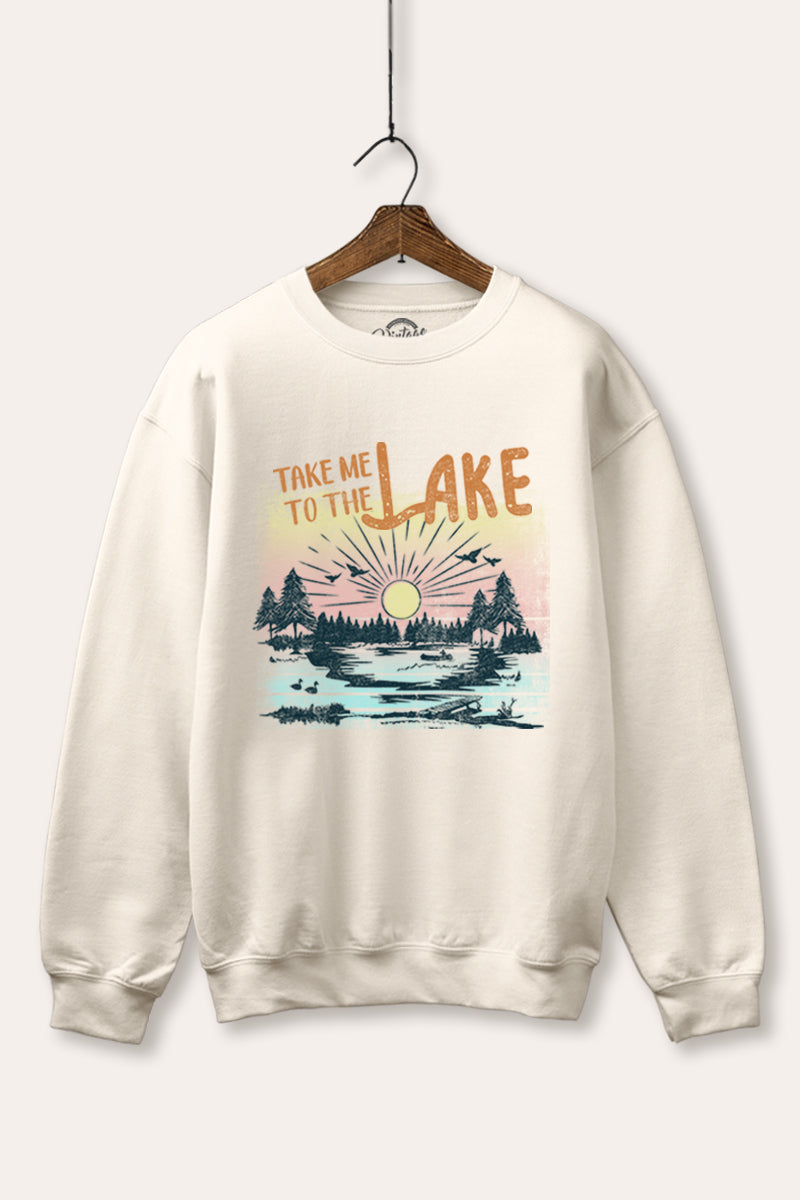 "take me to the lake" graphic fleece sweatshirt