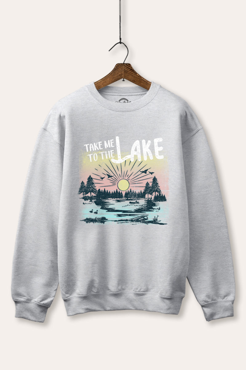 "take me to the lake" graphic fleece sweatshirt