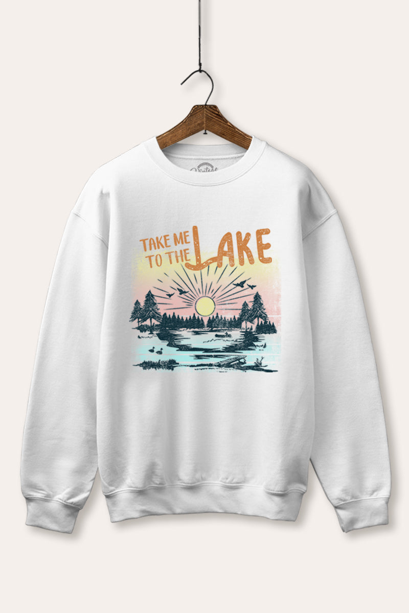 "take me to the lake" graphic fleece sweatshirt