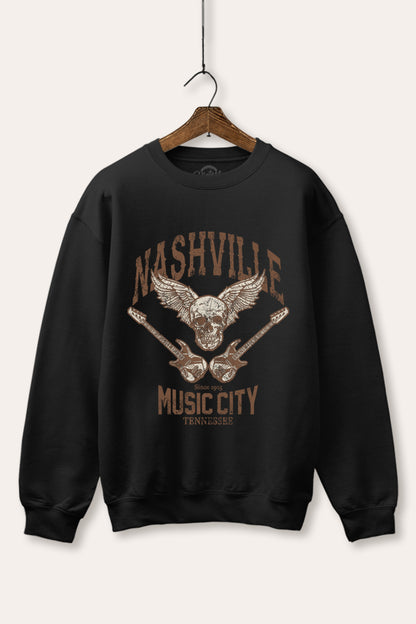 Nashville Music City Skull Graphic Fleece Sweatshirt