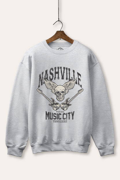 Nashville Music City Skull Graphic Fleece Sweatshirt