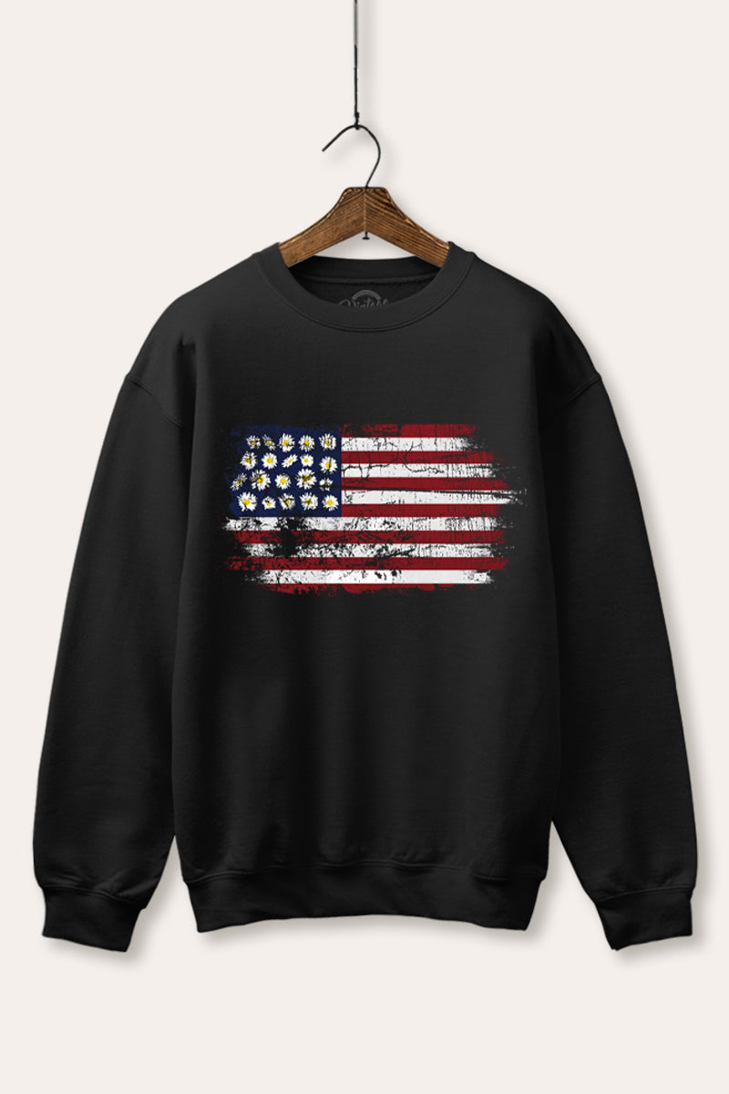 usa "flowers & stripes" flag graphic fleece sweatshirt