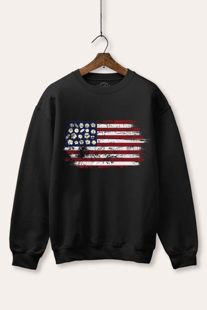 Distressed Floral USA Flag Graphic Fleece Sweatshirt