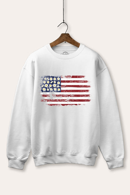 Distressed Floral USA Flag Graphic Fleece Sweatshirt
