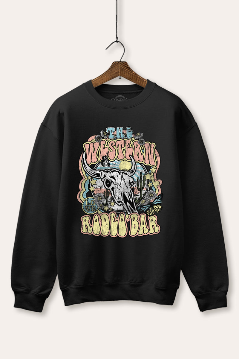 "the western rodeo bar" graphic fleece sweatshirt
