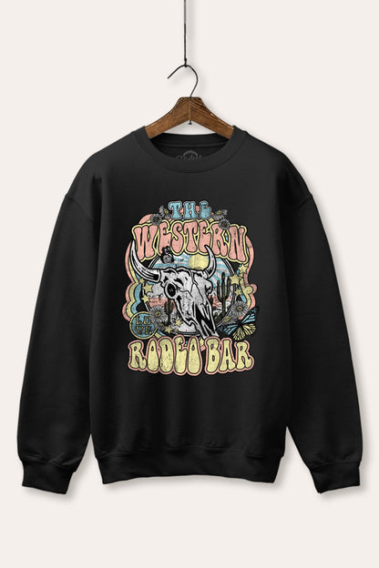 Western Rodeo Bar Retro Graphic Fleece Sweatshirt