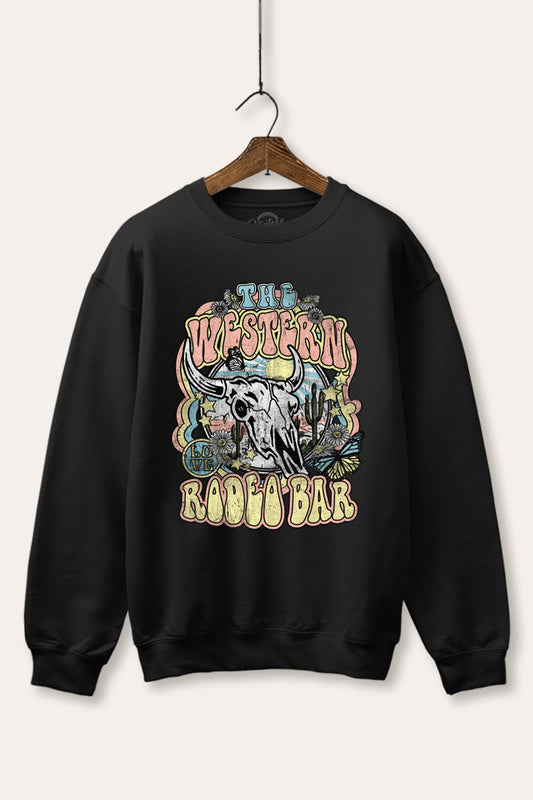 "the western rodeo bar" graphic fleece sweatshirt