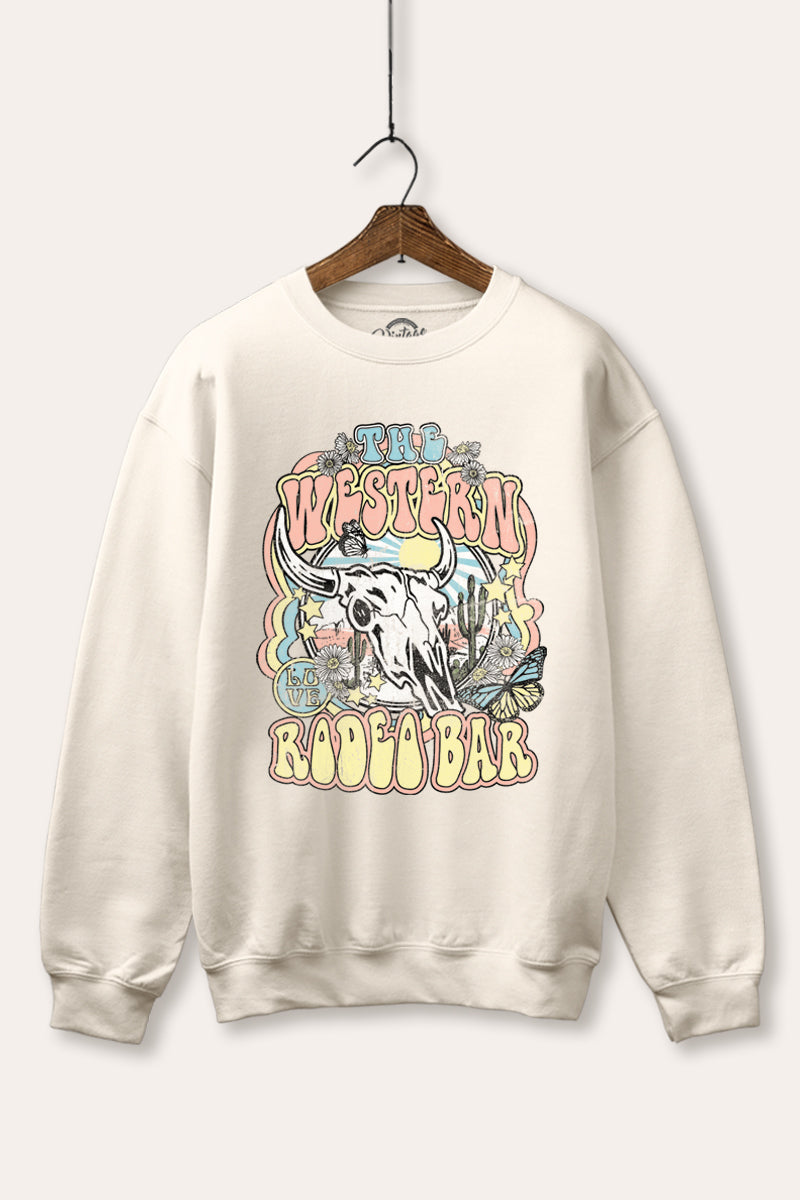 "the western rodeo bar" graphic fleece sweatshirt