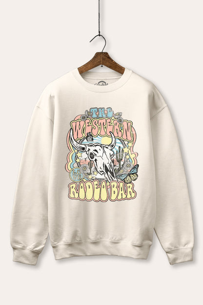 Western Rodeo Bar Retro Graphic Fleece Sweatshirt