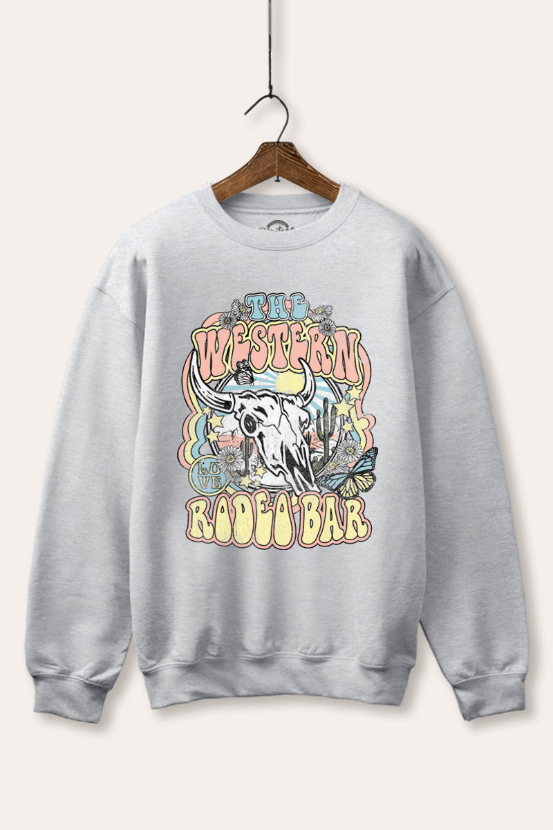 "the western rodeo bar" graphic fleece sweatshirt