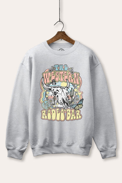 Western Rodeo Bar Retro Graphic Fleece Sweatshirt